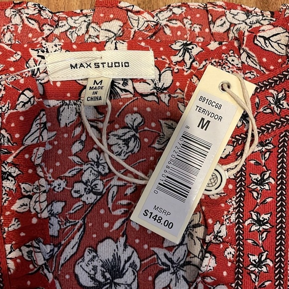 Max Studio womens medium 8 10 dress shir midi maxi Red Floral pattern boho NWT - Picture 6 of 10